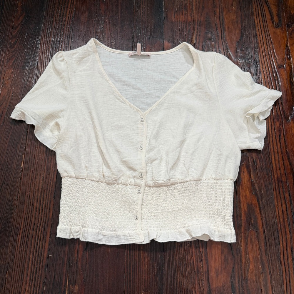Bcbgeneration Top Womens Large White Button Ruffl… - image 3